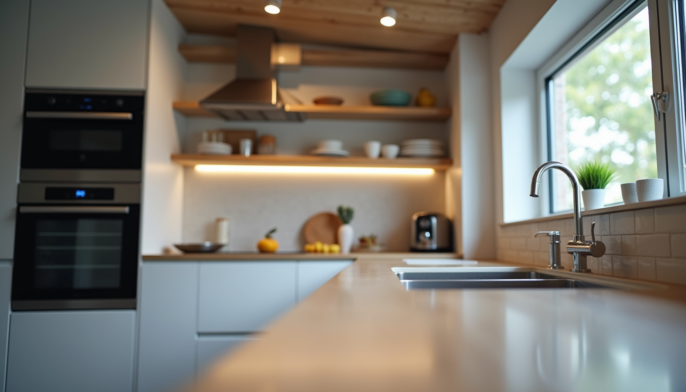 Eye-level view of a modern smart kitchen with connected appliances