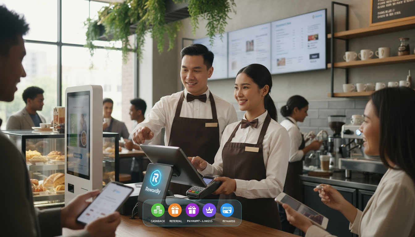 Eye-level view of a modern POS terminal on a retail counter