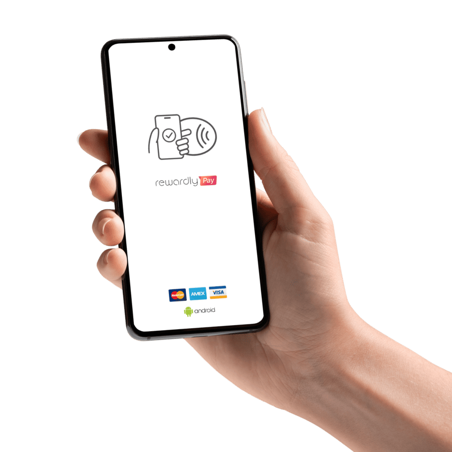 RewardlyPay Tap-to-Pay on an Android phone held in one hand